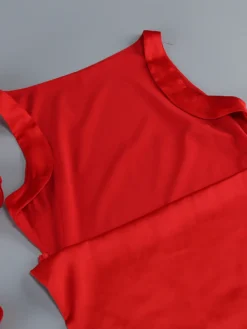 Robe de soirée longue élégante à rosettes pour femme - Robe moulante rouge en satin dos nu ornée de fleurs 3D - Bal de promo d'été 2026