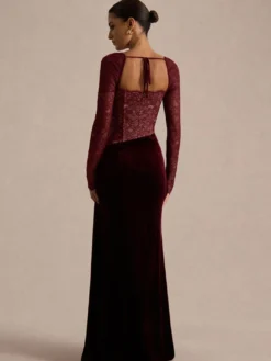 Robe de soirée longue noire à col carré et manches longues bicolore sexy et semi-formelle