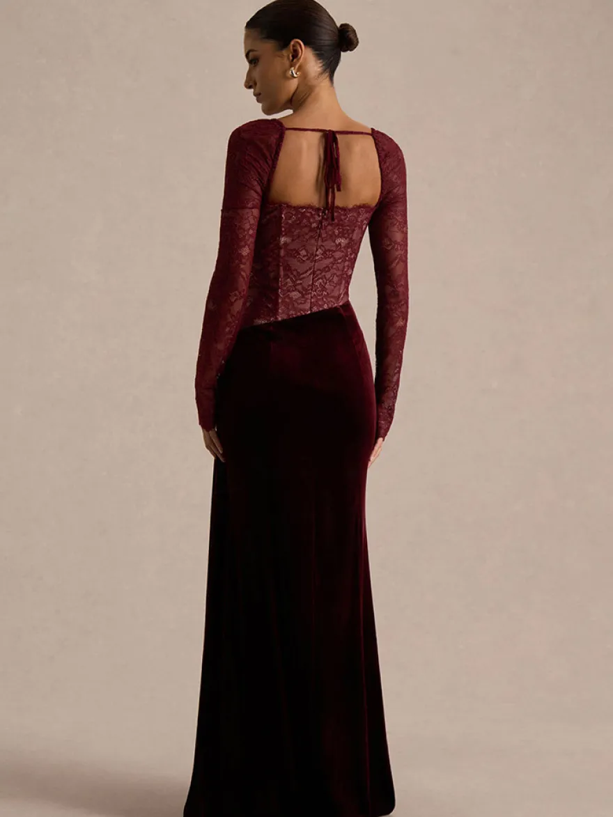 Robe de soirée longue noire à col carré et manches longues bicolore sexy et semi-formelle