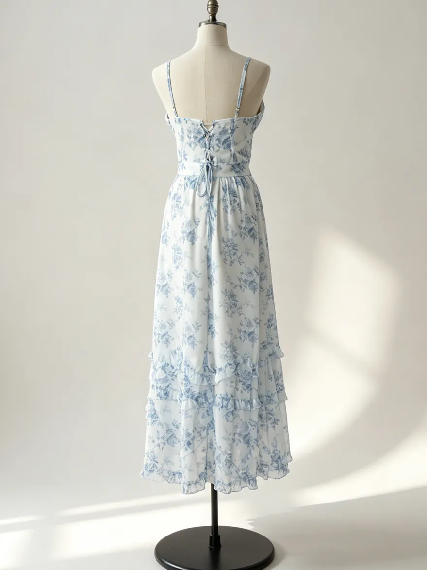 Robe de soirée longue à volants superposés et à bretelles fendues 2026