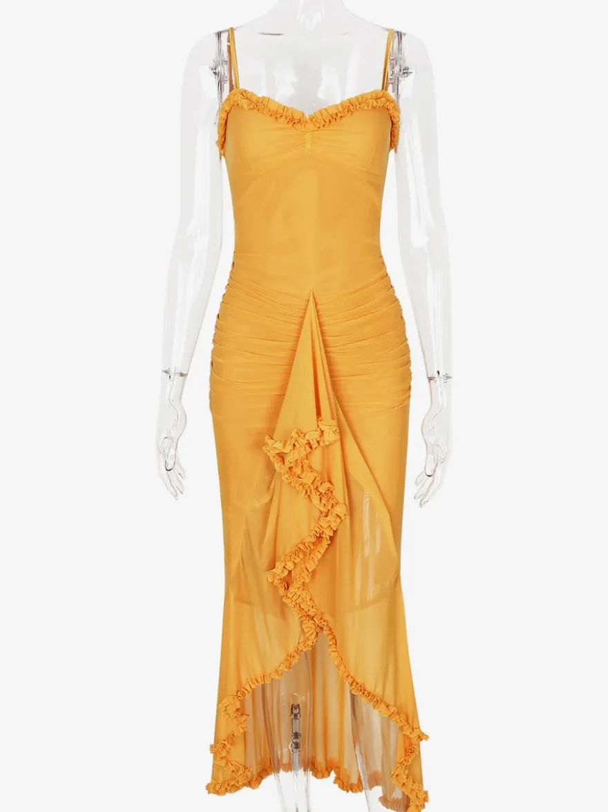 Robe de soirée longue à volants sur le devant pour femme 2026