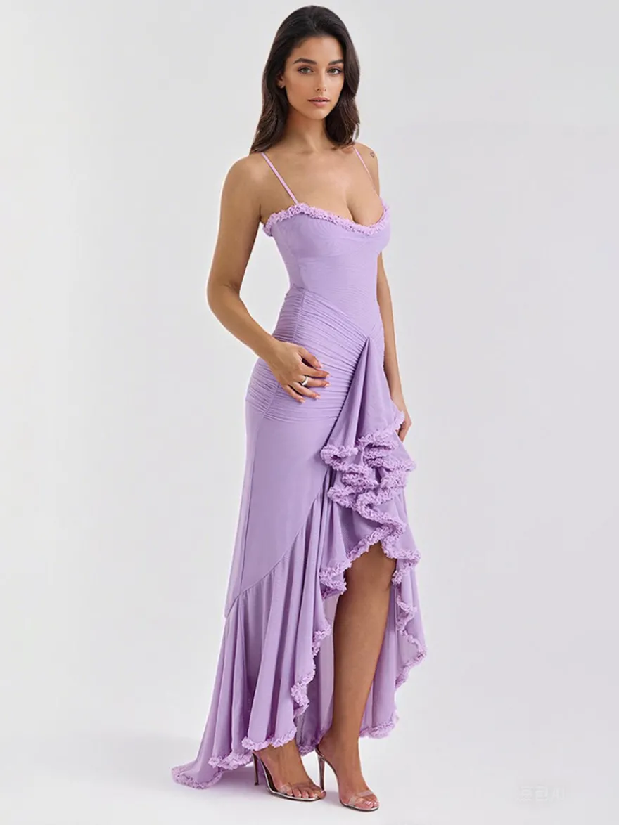 Robe de soirée longue à volants sur le devant pour femme 2026