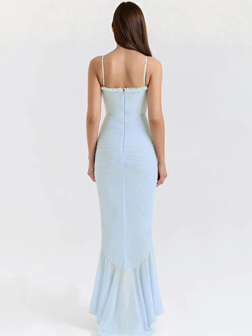 Robe de soirée longue à volants sur le devant pour femme 2026
