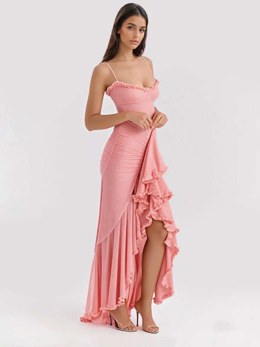 Robe de soirée longue à volants sur le devant pour femme 2026