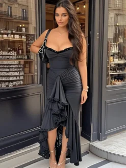 Robe de soirée longue à volants sur le devant pour femme 2026