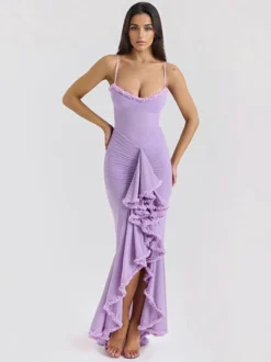 Robe de soirée longue à volants sur le devant pour femme 2026