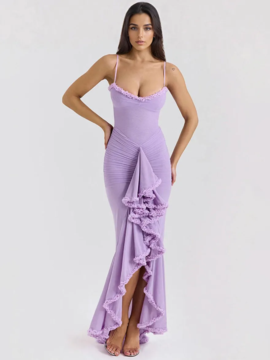 Robe de soirée longue à volants sur le devant pour femme 2026