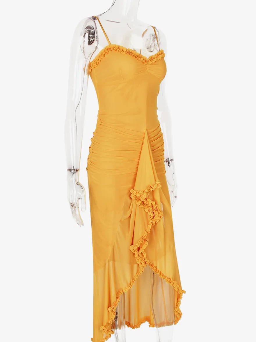 Robe de soirée longue à volants sur le devant pour femme 2026