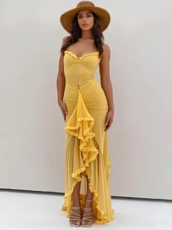 Robe de soirée longue à volants sur le devant pour femme 2026