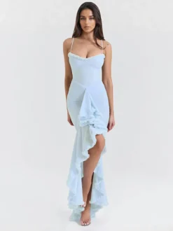 Robe de soirée longue à volants sur le devant pour femme 2026