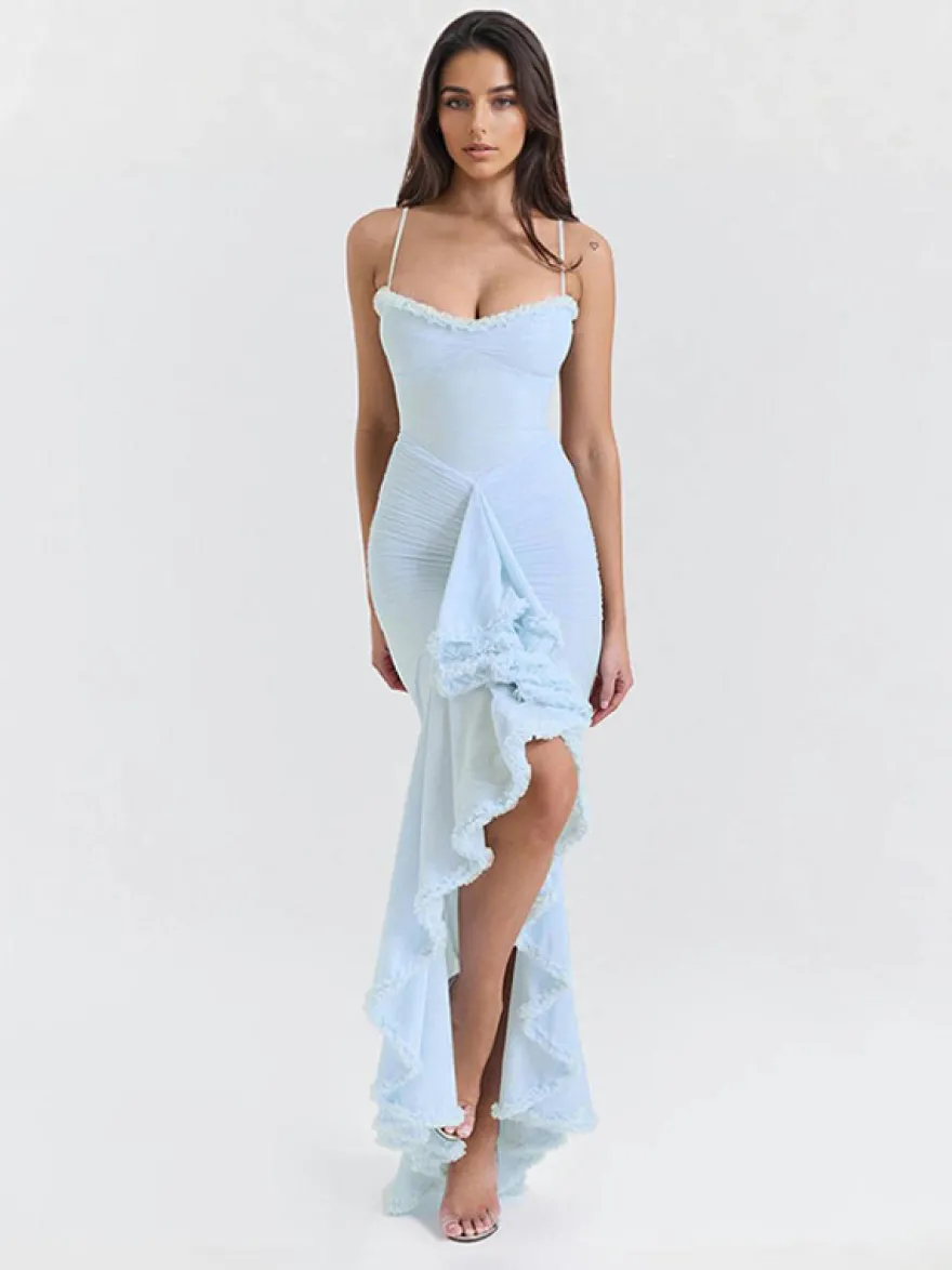 Robe de soirée longue à volants sur le devant pour femme 2026