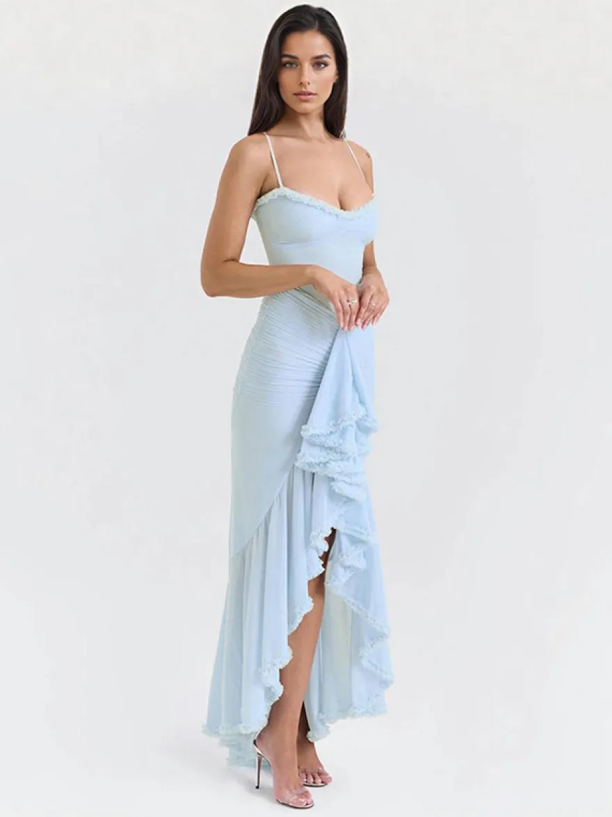 Robe de soirée longue à volants sur le devant pour femme 2026
