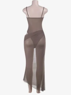 Robe de soirée marron à fines bretelles froncées robe longue sirène fendue sur le côté coupe sirène moulante