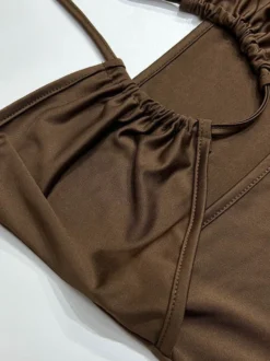 Robe de soirée marron foncé en polyester sans manches à dos nu