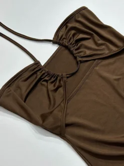 Robe de soirée marron foncé en polyester sans manches à dos nu