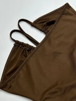 Robe de soirée marron foncé en polyester sans manches à dos nu
