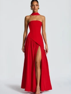 Robe de soirée maxi asymétrique sans bretelles avec foulard pour femme 2026