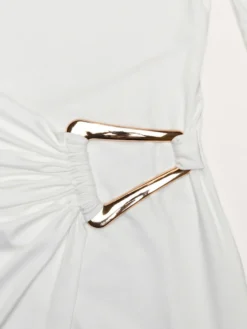Robe de soirée maxi blanche à col rond et manches longues style semi-formel sexy