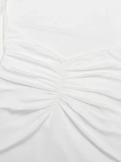 Robe de soirée maxi blanche à col rond et manches longues style semi-formel sexy