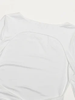 Robe de soirée maxi blanche à col rond et manches longues style semi-formel sexy