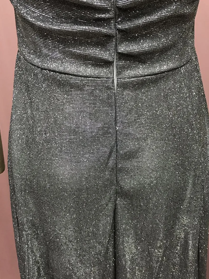 Robe de soirée maxi bleue éblouissante à sequins col en V sans manches épaules dénudées style chic semi-formel