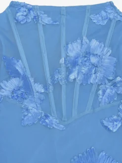 Robe de soirée maxi bleue bustier à fleurs sans manches dos nu élégante et semi-formelle