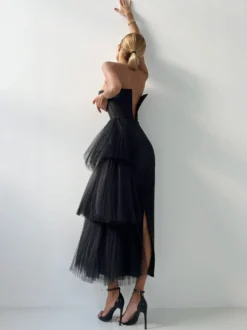 Robe de soirée maxi bleue sans bretelles fermeture éclair dos nu élégante et semi-formelle