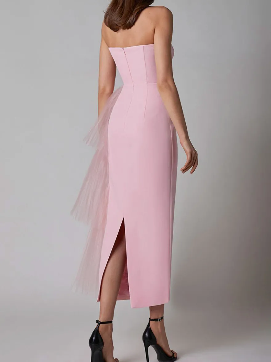 Robe de soirée maxi bleue sans bretelles fermeture éclair dos nu élégante et semi-formelle