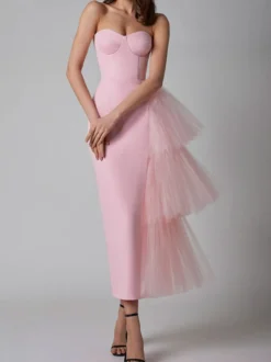 Robe de soirée maxi bleue sans bretelles fermeture éclair dos nu élégante et semi-formelle