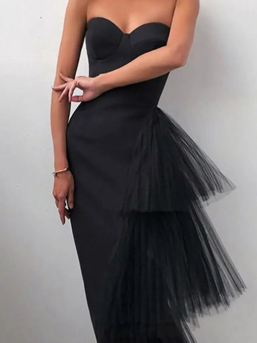 Robe de soirée maxi bleue sans bretelles fermeture éclair dos nu élégante et semi-formelle