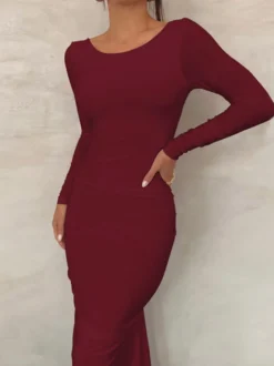 Robe de soirée maxi bordeaux à manches longues style semi-formel sexy
