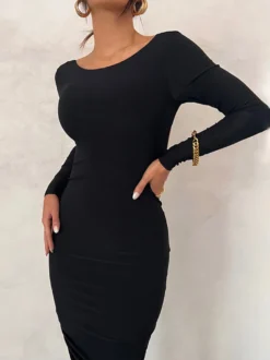 Robe de soirée maxi bordeaux à manches longues style semi-formel sexy
