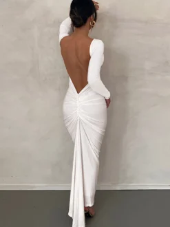 Robe de soirée maxi bordeaux à manches longues style semi-formel sexy