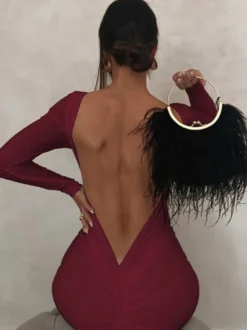 Robe de soirée maxi bordeaux à manches longues style semi-formel sexy
