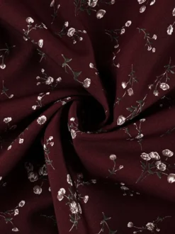Robe de soirée maxi bordeaux à manches courtes bouffantes et col montant