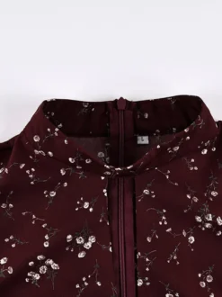 Robe de soirée maxi bordeaux à manches courtes bouffantes et col montant