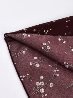 Robe de soirée maxi bordeaux à manches courtes bouffantes et col montant