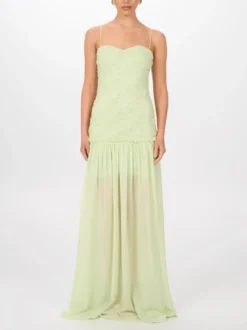 Robe de soirée maxi fleurie sans manches bustier sexy vert pastel