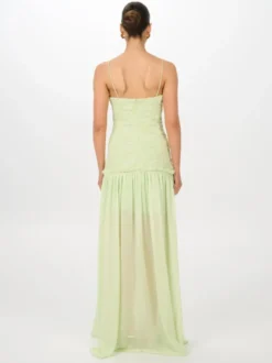 Robe de soirée maxi fleurie sans manches bustier sexy vert pastel