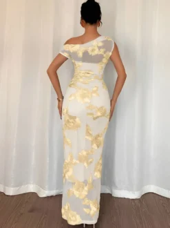 Robe de soirée maxi à fleurs roses sans manches élégante et semi-formelle