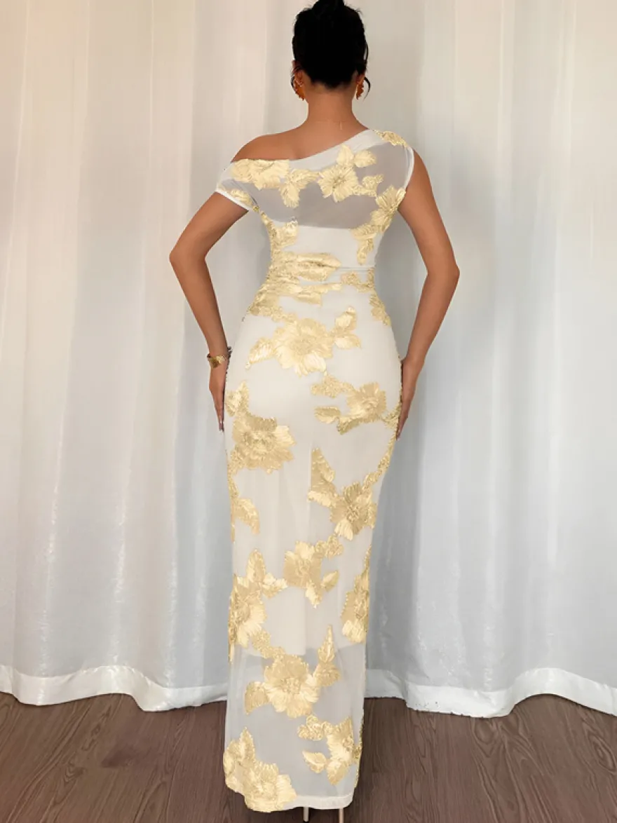 Robe de soirée maxi à fleurs roses sans manches élégante et semi-formelle