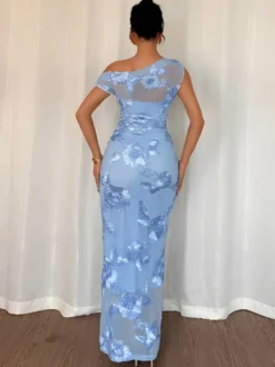 Robe de soirée maxi à fleurs roses sans manches élégante et semi-formelle
