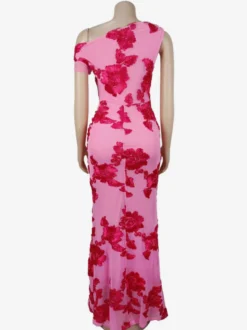 Robe de soirée maxi à fleurs roses sans manches élégante et semi-formelle