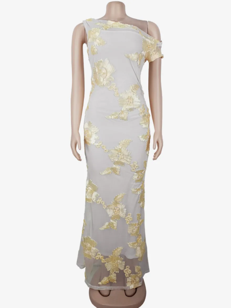Robe de soirée maxi à fleurs roses sans manches élégante et semi-formelle