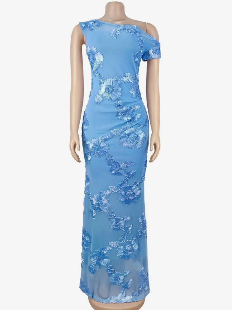 Robe de soirée maxi à fleurs roses sans manches élégante et semi-formelle