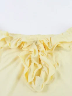 Robe de soirée maxi jaune à épaules dénudées volants sans manches coupe ajustée sexy et semi-formelle