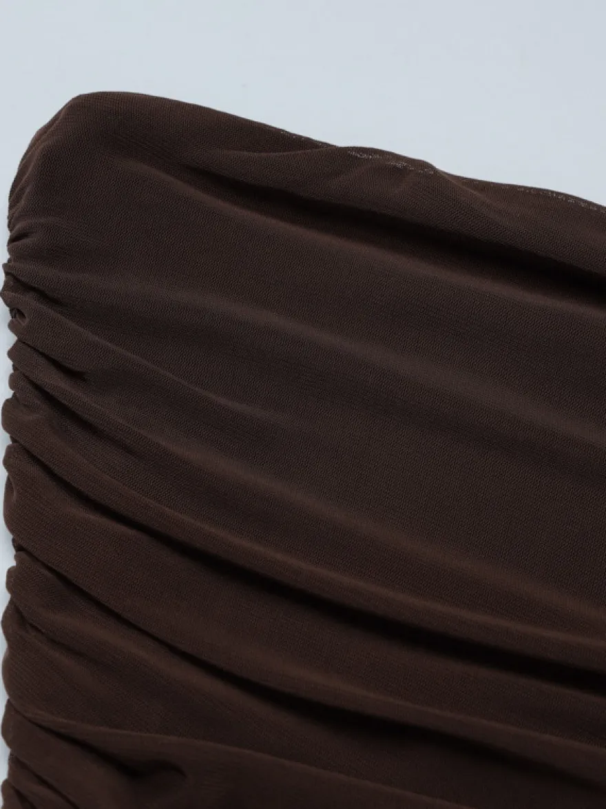 Robe de soirée maxi marron café sans bretelles plissée sexy semi-formelle robe d'été