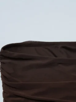 Robe de soirée maxi marron café sans bretelles plissée sexy semi-formelle robe d'été