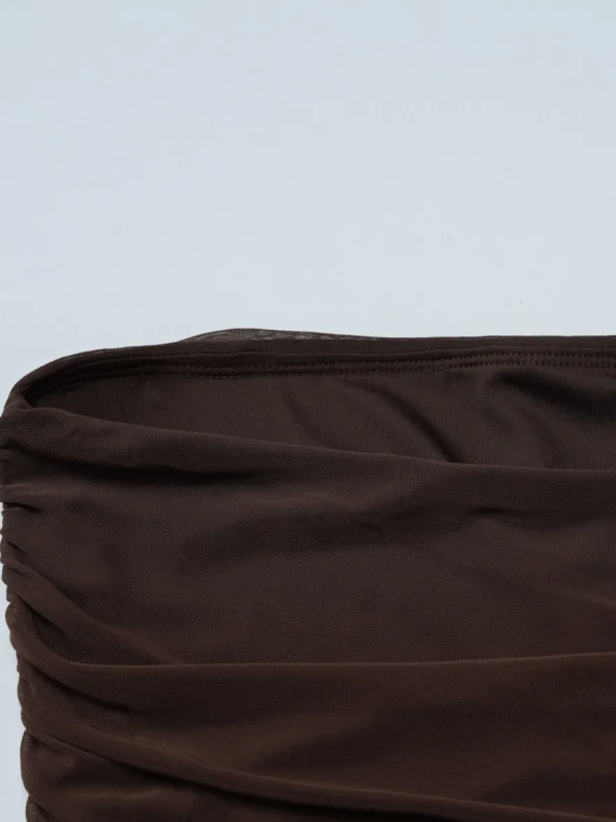 Robe de soirée maxi marron café sans bretelles plissée sexy semi-formelle robe d'été
