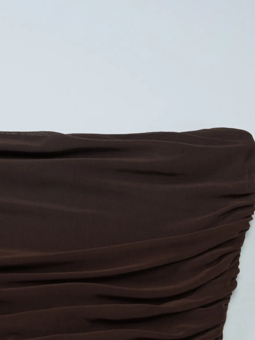 Robe de soirée maxi marron café sans bretelles plissée sexy semi-formelle robe d'été